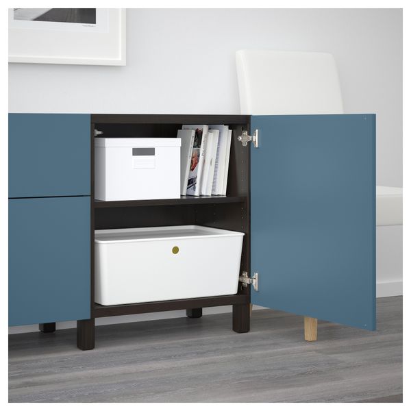 Комбинация для хранения с ящиками БЕСТО, черно-коричневый, Вальвикен темно-синий (180x40x74 см) - схема-чертеж с размерами