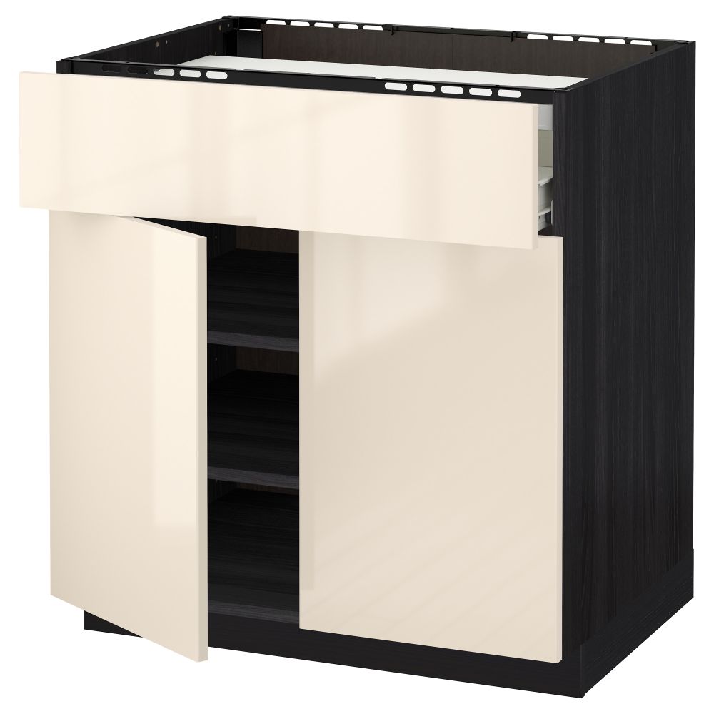 Напольный шкаф для варочной панели, ящик, полка, 2 дверцы МЕТОД / ФОРВАРА, черный, Рингульт кремовый (80x60 см) - схема-чертеж с размерами