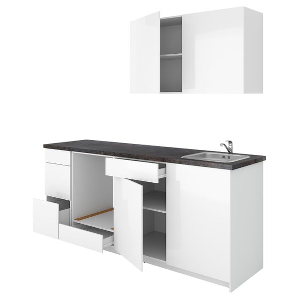 Кухня, глянцевый белый 220x61x220 см IKEA KNOXHULT КНОКСХУЛЬТ 094.015.12 - фото 1