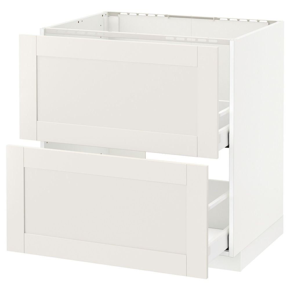 Напольный шкаф под мойку + 2 фронтальных панели, 2 ящ, белый/Сэведаль белый 80x60 см IKEA METOD МЕТОД / MAXIMERA МАКСИМЕРА - фото 1