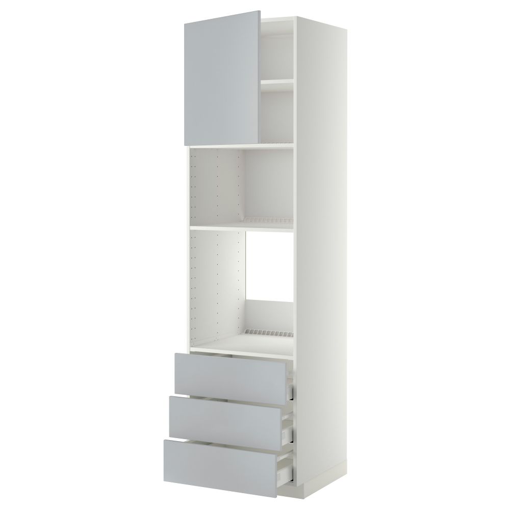 Высокий шкаф для духовки/СВЧ дверца, 3 ящика МЕТОД / МАКСИМЕРА, белый, Веддинге серый - фото 1