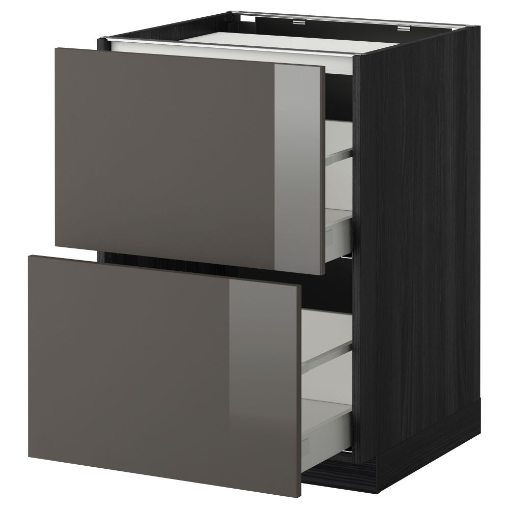 Напольный шкаф, 2 фронтальных панели, 3 ящика МЕТОД / МАКСИМЕРА, черный, Рингульт серый - фото 1