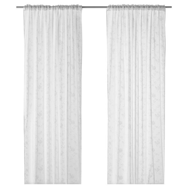 Гардины, 2 шт., белый/цветы 145x270 см IKEA ENGLALI ЭНГЛАЛИ 003.531.34 - фото 1