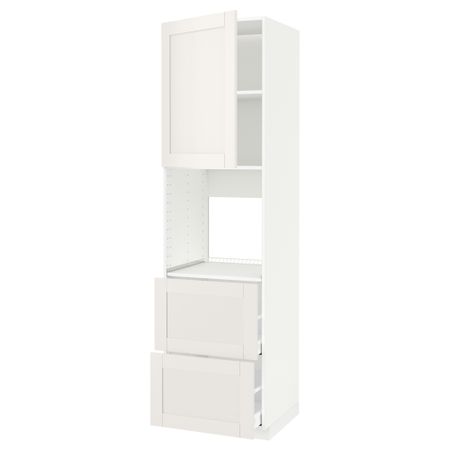 Высокий шкаф для духовки + дверца, 2 форнтальных, 2 высоких ящик МЕТОД / МАКСИМЕРА, белый, Сэведаль белый