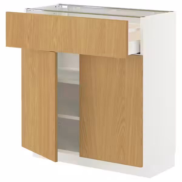 METOD / MAXIMERA Напольный шкаф с ящиком/2дверцами - белый/Sinarp дубовый шпон 80x37 см - фото 1