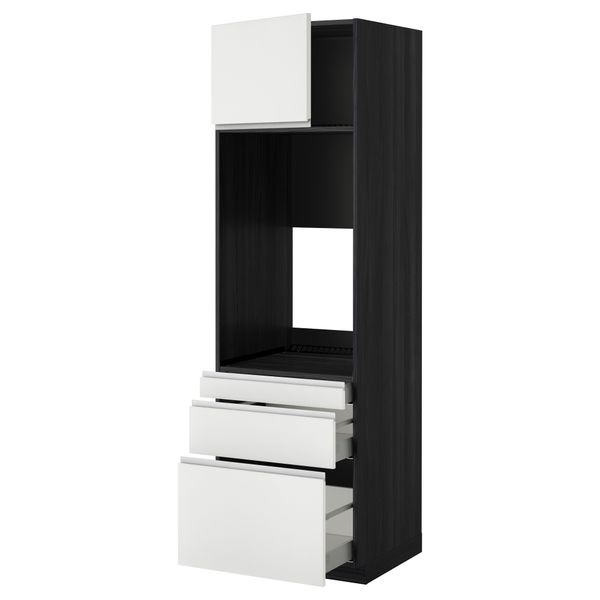 Высокий шкаф для двойной духовки, 3 ящика, дверца МЕТОД / МАКСИМЕРА, черный, Нодста белый - схема-чертеж с размерами