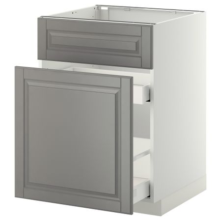Напольный шкаф под мойку, сорт муcора, 1 дверца, 2 ящика МЕТОД / МАКСИМЕРА, белый, Будбин серый (60x60 см)