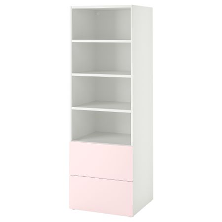 Стеллаж, 60x57x181 см, белый бледно-розовый с 2 ящиками IKEA PLATSA ПЛАТСАA ПЛАТСА, SMÅSTAD СМОСТАД 694.832.70
