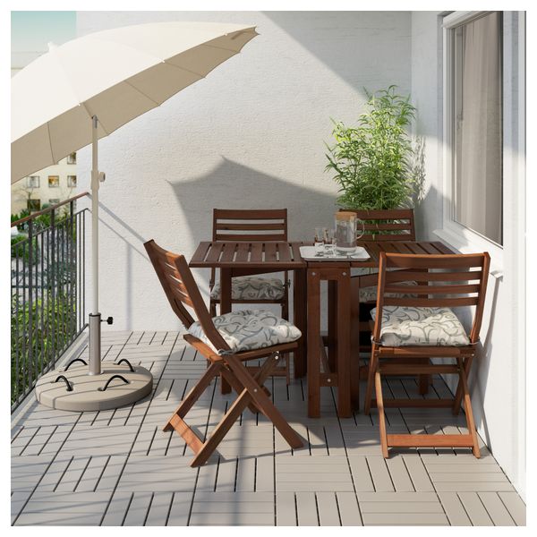 Стол + 4 складных стула, для сада ЭПЛАРО, коричневая морилка, Стегон бежевый - фото 2