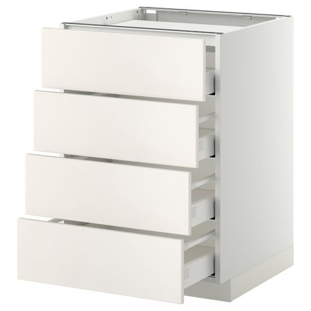 Напольный шкаф, 4 фронтальных панели/4ящика, белый/Веддинге белый 60x60 см IKEA METOD МЕТОД / MAXIMERA МАКСИМЕРА 092.338.68