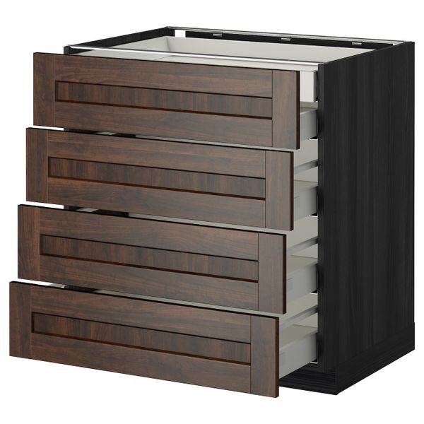 Напольный шкаф 4 фронтальных, 2 низких, 3 средних ящ, черный/Эдсерум коричневый 80x60 см IKEA МЕТОД / МАКСИМЕРА 792.346.71 - фото 1