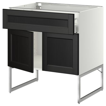 Напольный шкаф, полки, ящик, 2 двери МЕТОД / МАКСИМЕРА, белый, Лаксарби черно-коричневый