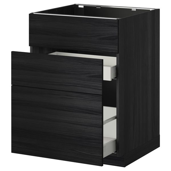Напольный шкаф под мойку + 3 фронтальных панели, 2 ящика МЕТОД / МАКСИМЕРА, черный, Тингсрид черный - схема-чертеж с размерами