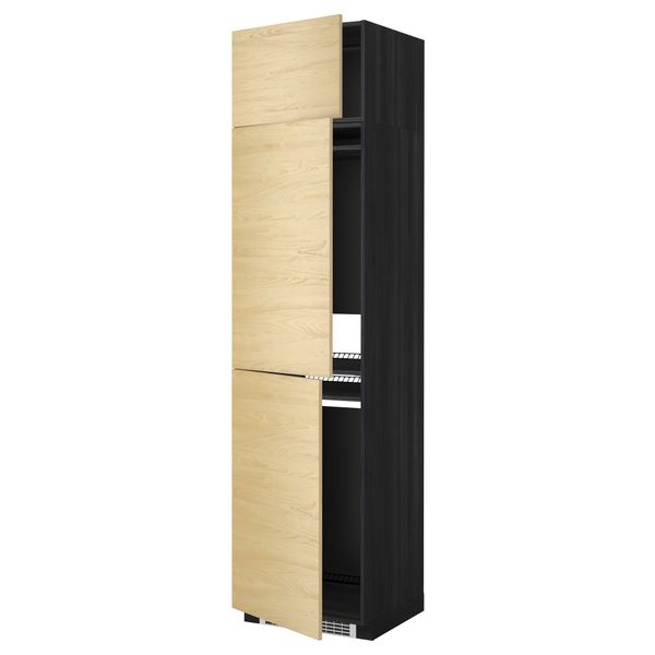 Высокий шкаф для холодильника или морозильника, с 3 дверями МЕТОД, черный, Тингсрид береза (60x60x240 см) - схема-чертеж с размерами