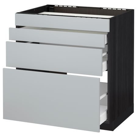 Напольный шкаф для духовки, 4фасада, 3 ящика МЕТОД / МАКСИМЕРА, черный, Веддинге серый