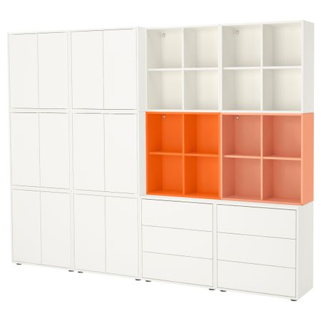 Комбинация шкафов с ножками ЭКЕТ, белый/оранжевый, светло-оранжевый (280x35x212 см)