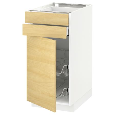 Напольный шкаф, дверца, 2 ящика, проволочных корзин МЕТОД / МАКСИМЕРА, белый, Тингсрид береза