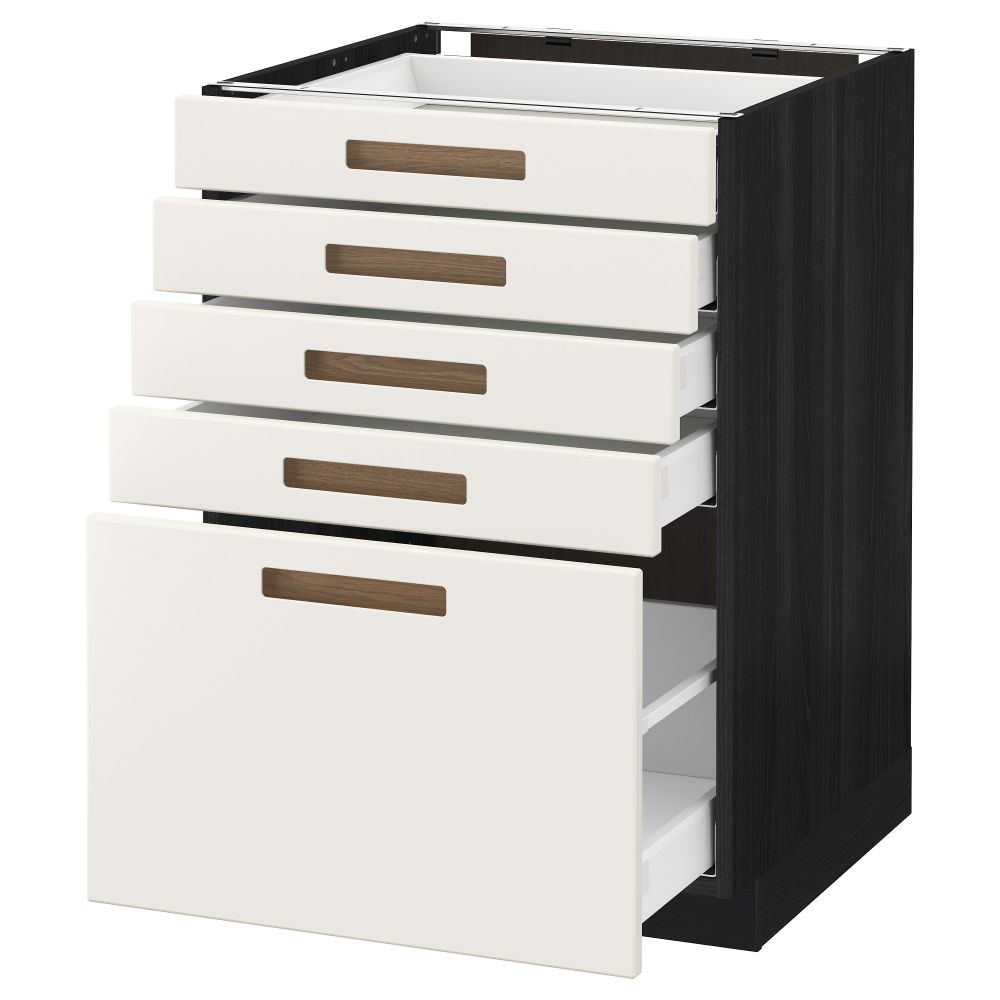 Напольный шкаф с 5 ящиками МЕТОД / МАКСИМЕРА, черный, Мэрста белый - схема-чертеж с размерами