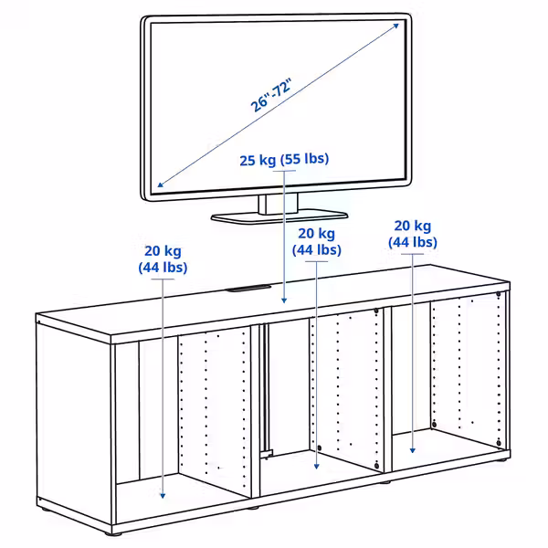 BESTÅ Тумба под ТВ - под беленый дуб 180x40x64 см - схема-чертеж с размерами