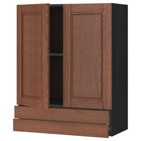 Навесной шкаф, 2 дверцы, 2 ящика МЕТОД / ФОРВАРА, черный, Филипстад коричневый