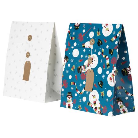 Подарочный пакет, орнамент «звезды»/орнамент «снеговик» белый, синий 27x32 см/5 л IKEA VINTER 2020 ВИНТЕР 2020 304.742.62