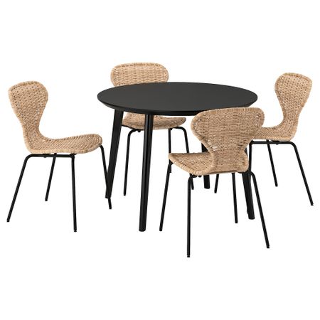Стол и 4 стула, черный, ротанг черный, 105 см IKEA ÄLVSTARR ЭЛЬВСТАРР, LISABO ЛИСАБО 795.686.07