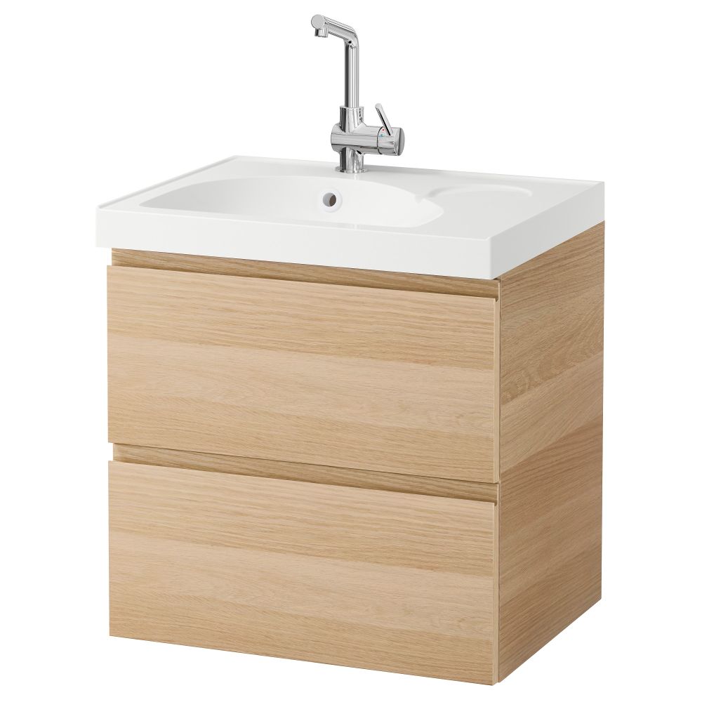 Шкаф для раковины с 2 ящиками ГОДМОРГОН / ЭДЕБОВИКЕН, под беленый дуб (60x49x64 см) - фото 1