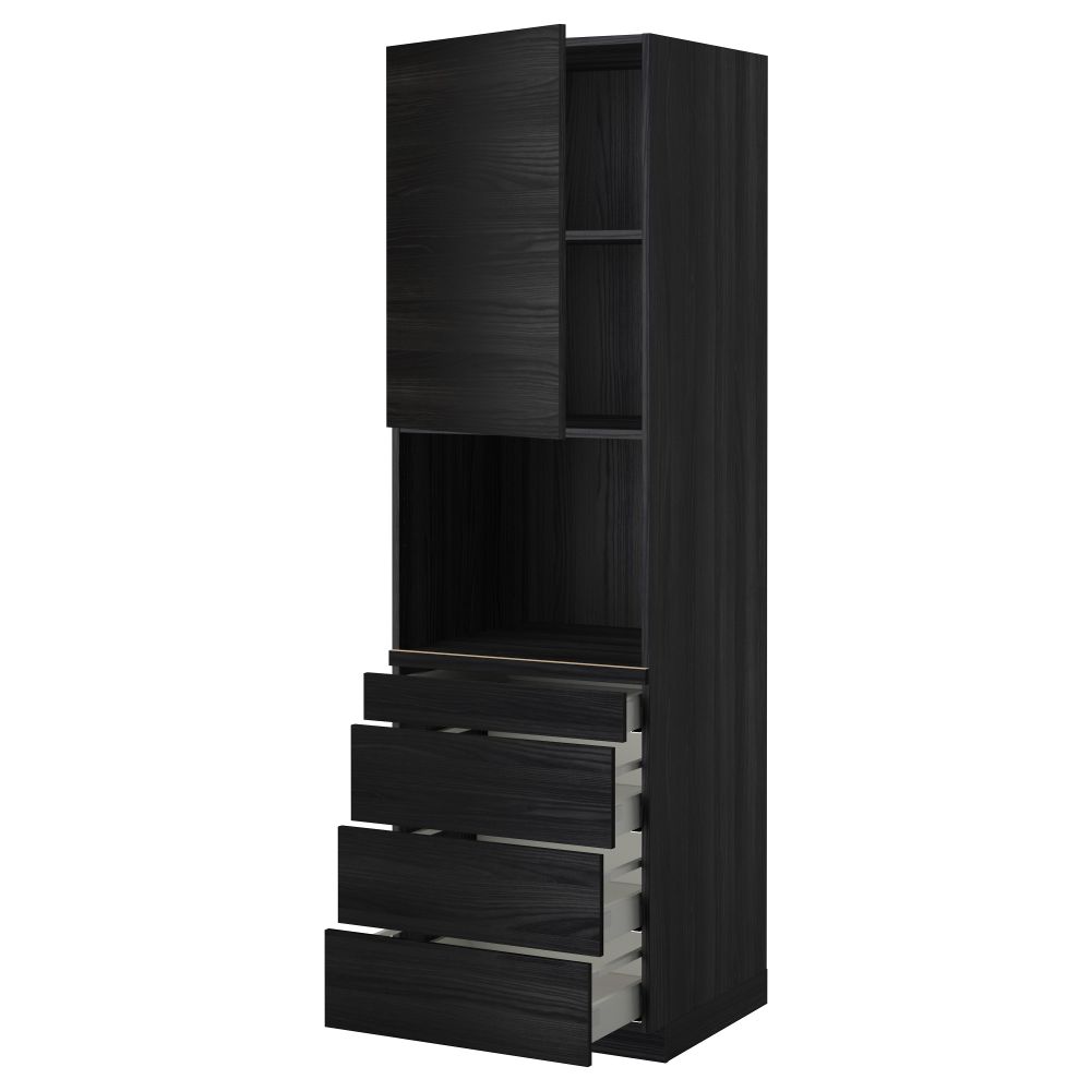 Высокий шкаф для комбинированния СВЧ, 4 ящика МЕТОД / МАКСИМЕРА, черный, Тингсрид черный - схема-чертеж с размерами