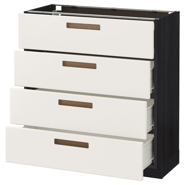 Напольный шкаф 4 фронтальных панели/4 ящика МЕТОД / ФОРВАРА, черный, Мэрста белый - схема-чертеж с размерами