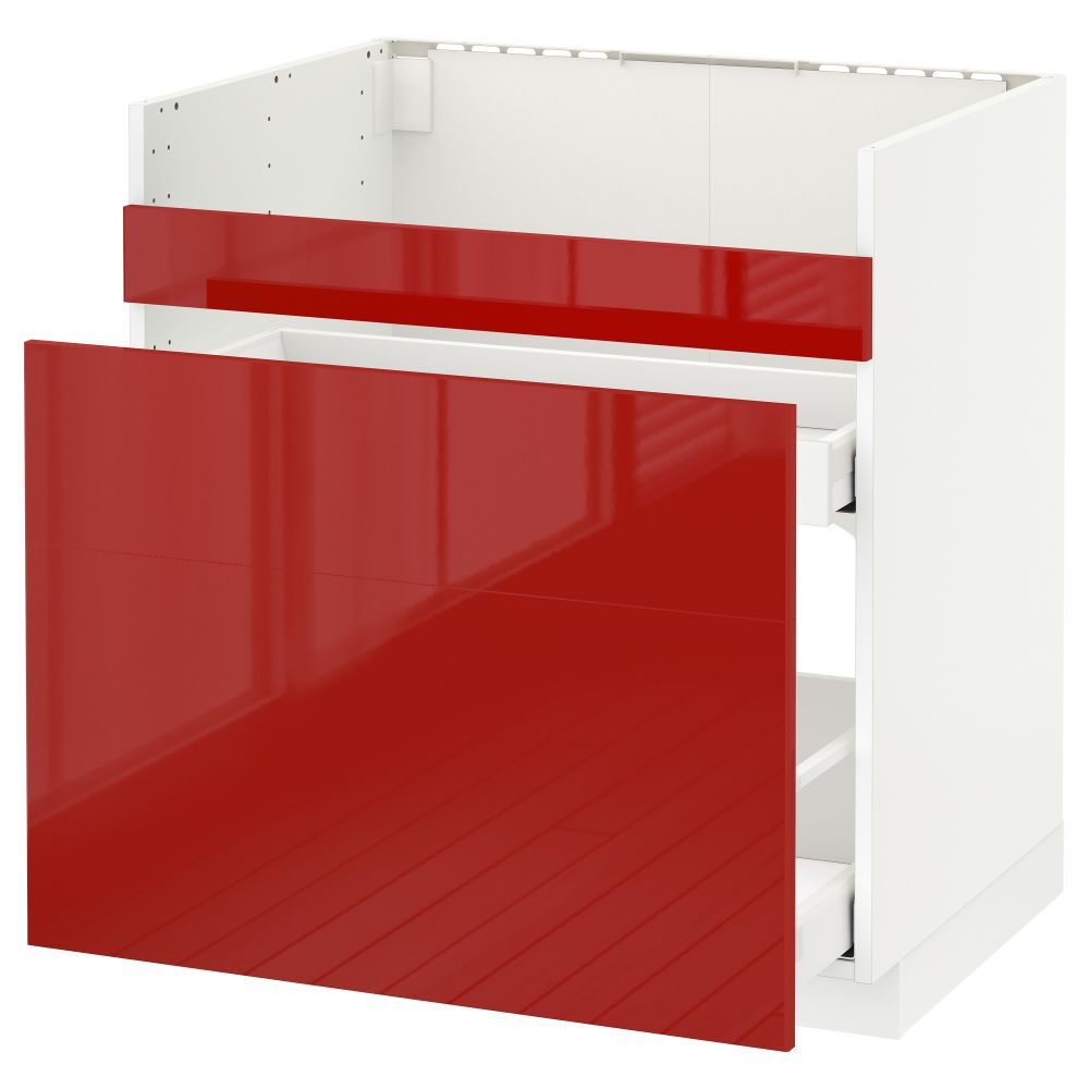 Напольный шкаф под мойку ДУМШЁ, 3 фасада, 2 ящика МЕТОД / МАКСИМЕРА, белый, Рингульт красный - схема-чертеж с размерами