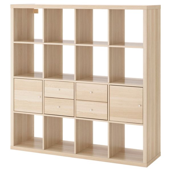 Стеллаж с 4 вставками, под беленый дуб 147x147 см IKEA KALLAX КАЛЛАКС 093.880.54 - фото 1