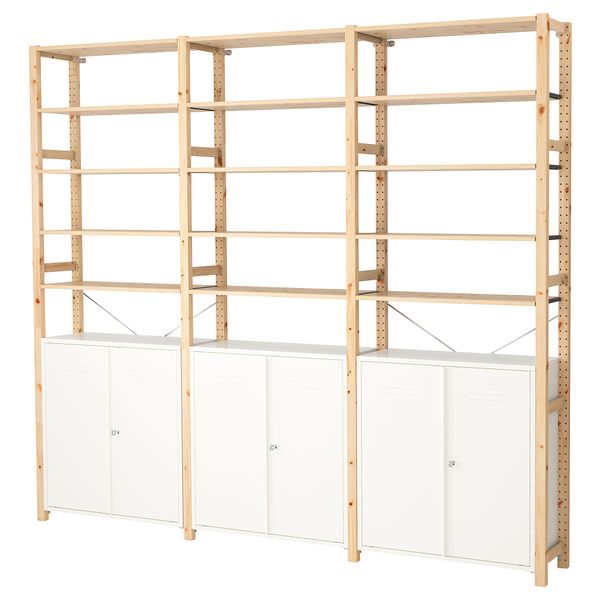 3 секции/шкаф/полки ИВАР, сосна, белый (259x30x226 см) - фото 2