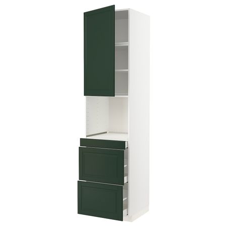 Высокий шкаф для СВЧ/дверца/3ящика, белый/Будбин темно-зеленый 60x60x240 см IKEA METOD МЕТОД / MAXIMERA МАКСИМЕРА 794.458.00
