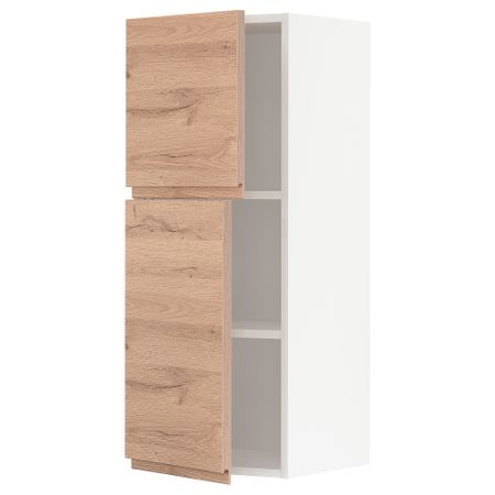 Навесной шкаф с полками, 2 дверцы, 40x100 см, белый, Voxtorp под дуб IKEA METOD МЕТОД 794.657.65