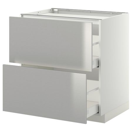 Напольный шкаф, 2 фронтальных панели, 3 ящика МЕТОД / МАКСИМЕРА, белый, Гревста нержавеющ сталь