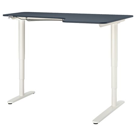 Угловой письменный стол прав/трансф, линолеум синий-белый 160x110 см IKEA BEKANT БЕКАНТ 892.823.55