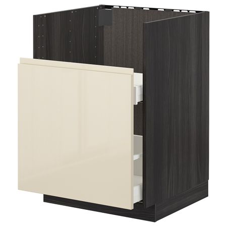 Шкаф под мойку БРЕДШЁН/1фасад/2ящика, черный, Воксторп глянцевый светло-бежевый 60x60 см IKEA МЕТОД 892.997.56