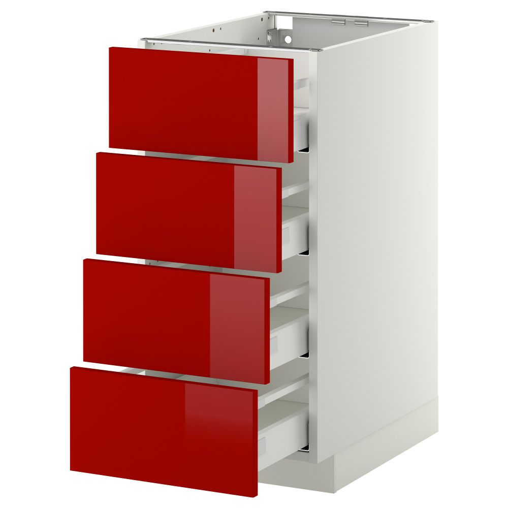 Напольный шкаф 4 фронтальных панели, 4 ящика МЕТОД / МАКСИМЕРА, белый, Рингульт красный - схема-чертеж с размерами