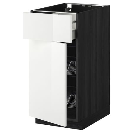 Напольный шкаф с проволочной корзиной, ящиком, дверью МЕТОД / МАКСИМЕРА, черный, Рингульт белый