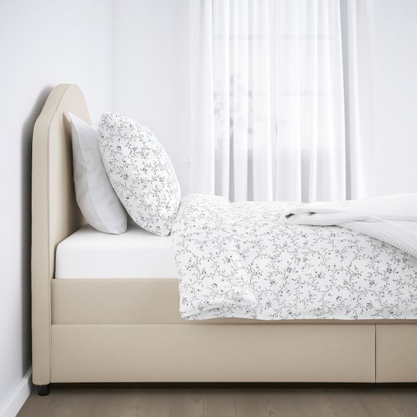 Кровать с обивкой,2 кроватных ящика, Лофаллет бежевый 90x200 см IKEA HAUGA ХАУГА 494.084.94 - фото 4