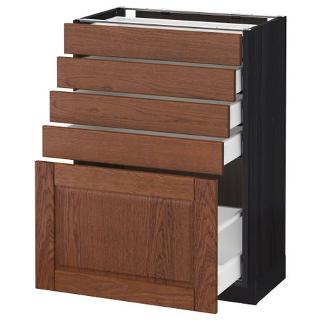 Напольный шкаф с 5 ящиками МЕТОД / МАКСИМЕРА, черный, Филипстад коричневый