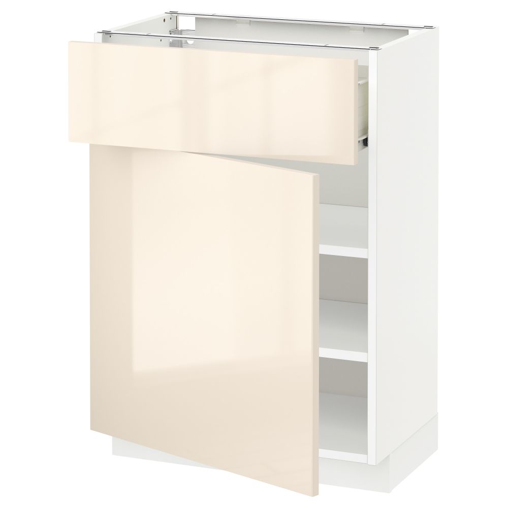 Напольный шкаф с ящиком, дверью МЕТОД / ФОРВАРА, белый, Рингульт кремовый - схема-чертеж с размерами