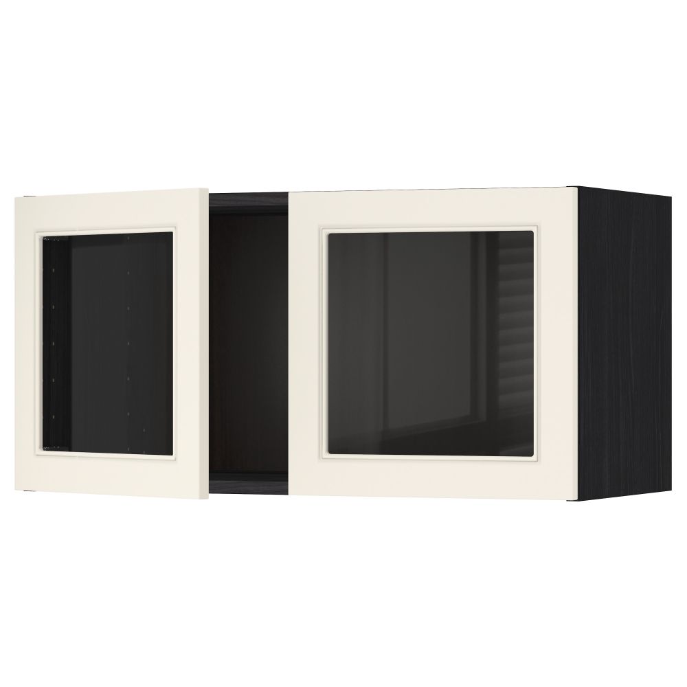 Навесной шкаф с 2 стеклянная дверями МЕТОД, черный, Хитарп белый с оттенком (80x40 см) - схема-чертеж с размерами