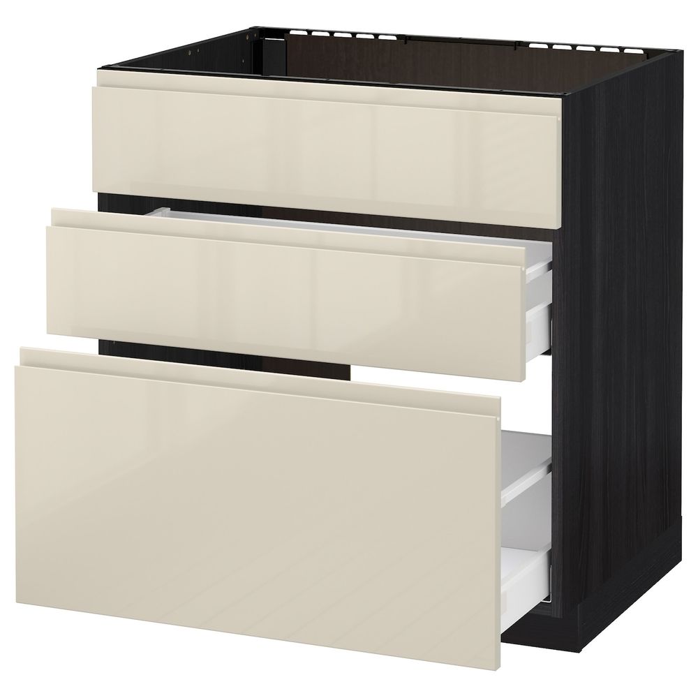 Напольный шкаф под мойку + 3 фронтальных панели/2ящ, черный, Воксторп глянцевый светло-бежевый 80x60 см IKEA МЕТОД 592.381.37 - схема-чертеж с размерами