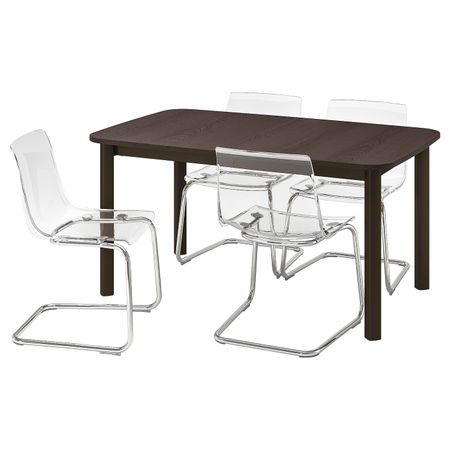 Стол и 4 стула, коричневый/прозрачный 150/205/260x95 см IKEA STRANDTORP СТРАНДТОРП / TOBIAS ТОБИАС 393.886.51