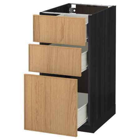 Напольный шкаф с 3 ящиками МЕТОД / ФОРВАРА, черный, Экестад дуб