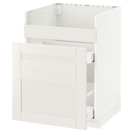 Напольный шкаф под мойку ДУМШЁ, 3 фасада, 2 ящика МЕТОД / МАКСИМЕРА, белый, Сэведаль белый