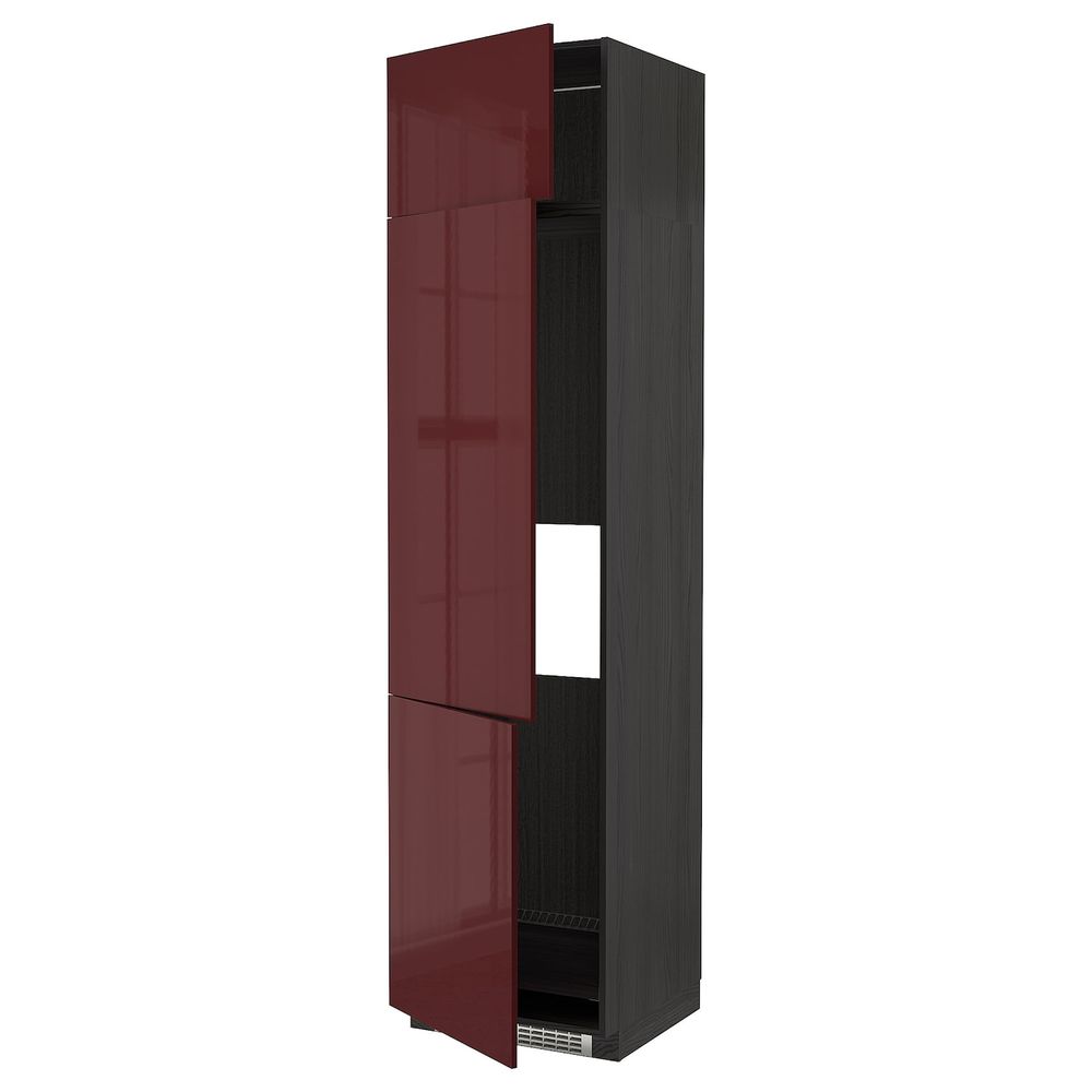 Высокий шкаф для холодильника или морозильника, с 3 дверями, черный Калларп/глянцевый темный красно-коричневый 60x60x240 см IKEA - схема-чертеж с размерами