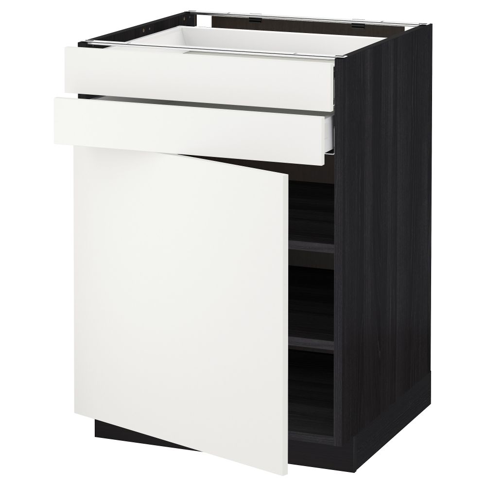 Напольный шкаф с дверцей, 2 ящиками МЕТОД / МАКСИМЕРА, черный, Хэггеби белый - схема-чертеж с размерами