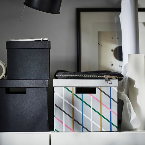 Коробка с крышкой, серый разноцветный/бумага 25x35x20 см IKEA TJENA ТЬЕНА 604.673.21 - фото 2